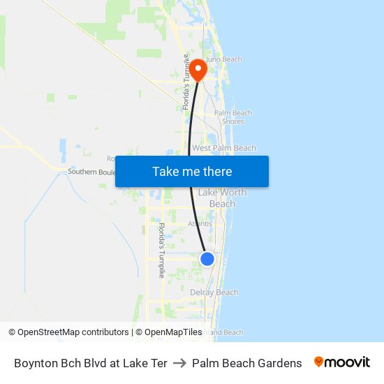 Boynton Bch Blvd at Lake Ter to Palm Beach Gardens map