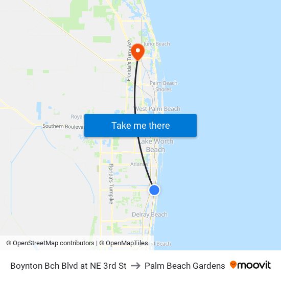 Boynton Bch Blvd at NE 3rd St to Palm Beach Gardens map