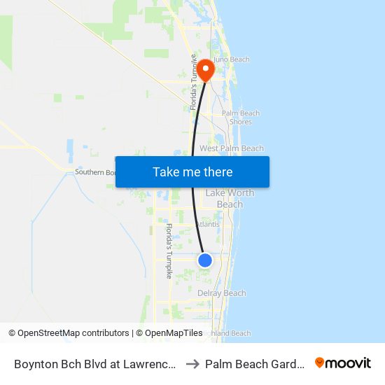 Boynton Bch Blvd at Lawrence Rd to Palm Beach Gardens map