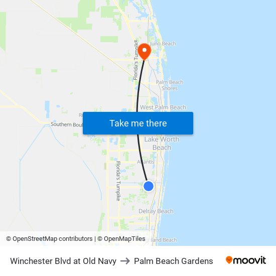 Winchester Blvd at Old Navy to Palm Beach Gardens map