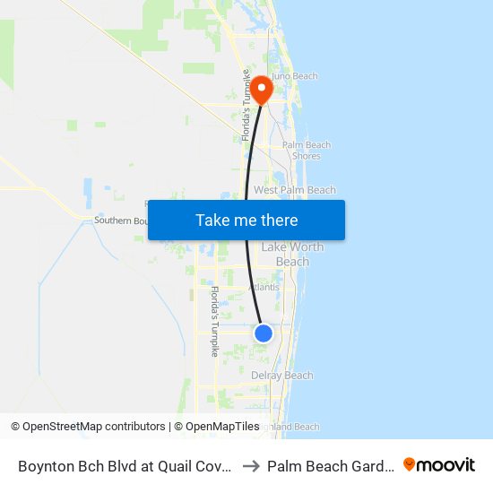 Boynton Bch Blvd at Quail Covey Rd to Palm Beach Gardens map