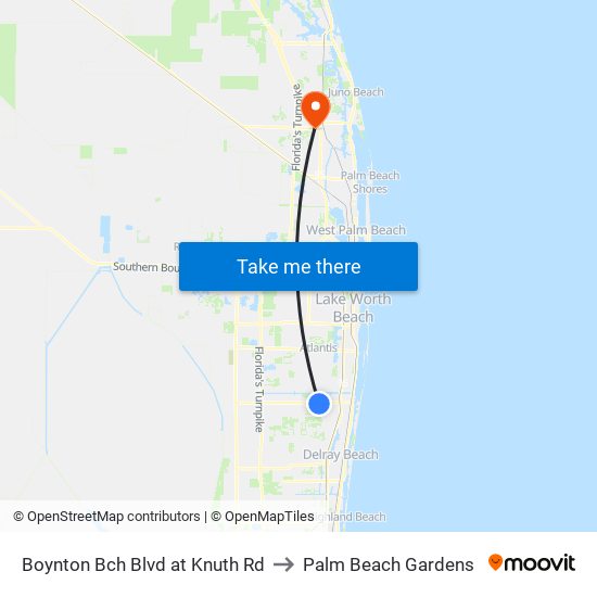 Boynton Bch Blvd at Knuth Rd to Palm Beach Gardens map