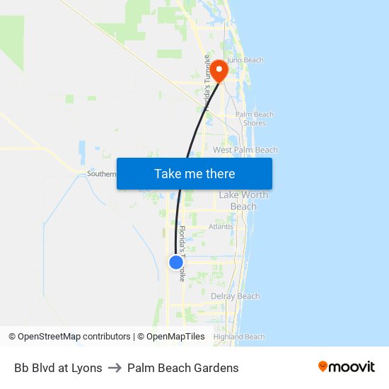 Bb Blvd at Lyons to Palm Beach Gardens map