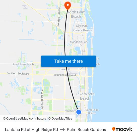 Lantana Rd at  High Ridge Rd to Palm Beach Gardens map