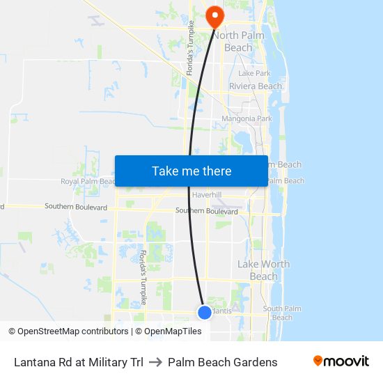 LANTANA RD at  MILITARY TRL to Palm Beach Gardens map