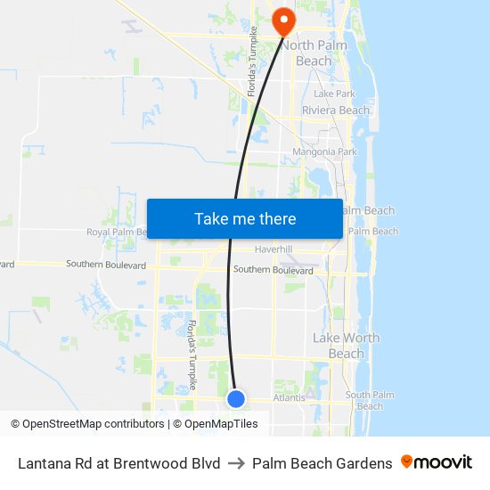 Lantana Rd at  Brentwood Blvd to Palm Beach Gardens map