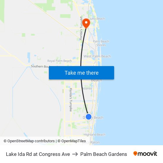 Lake Ida Rd at  Congress Ave to Palm Beach Gardens map