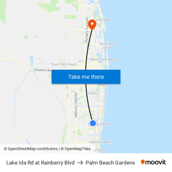 LAKE IDA RD at  RAINBERRY BLVD to Palm Beach Gardens map