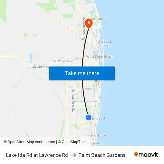 LAKE IDA RD at  LAWRENCE RD to Palm Beach Gardens map