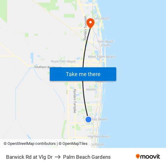 Barwick Rd at Vlg Dr to Palm Beach Gardens map