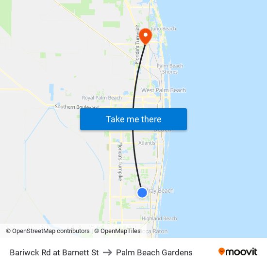 Bariwck Rd at  Barnett St to Palm Beach Gardens map