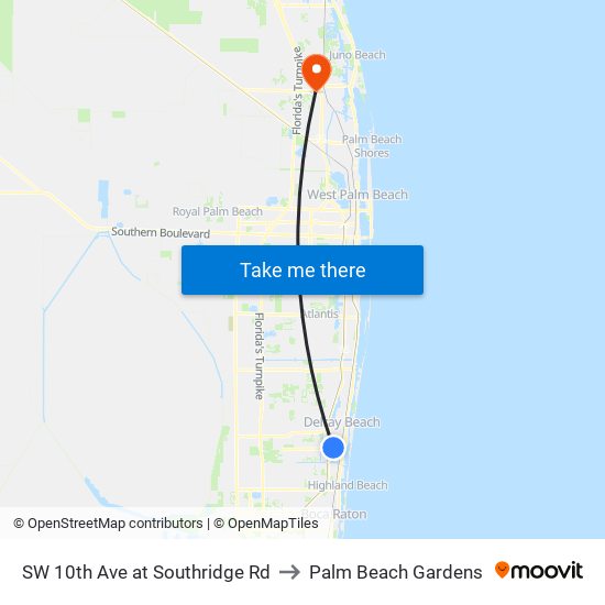 SW 10th Ave at Southridge Rd to Palm Beach Gardens map