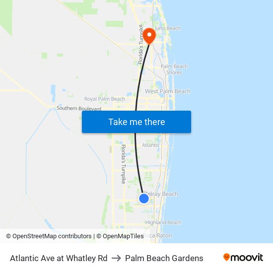 Atlantic Ave at Whatley Rd to Palm Beach Gardens map