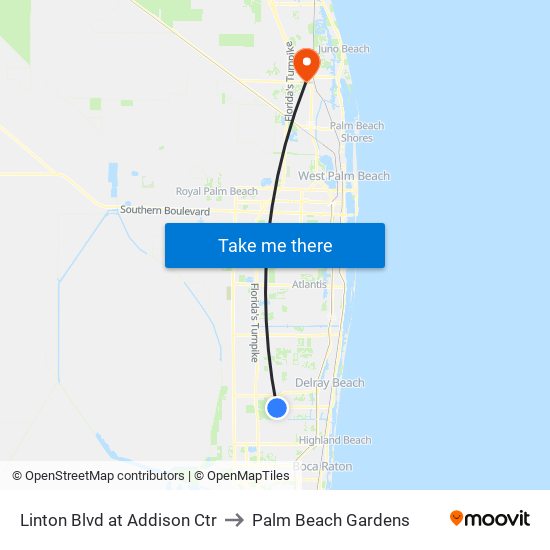 Linton Blvd at Addison Ctr to Palm Beach Gardens map