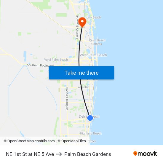 NE 1st St at NE 5 Ave to Palm Beach Gardens map