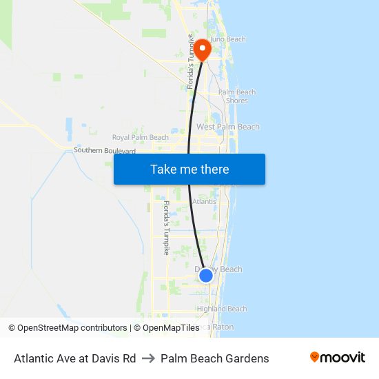 Atlantic Ave at Davis Rd to Palm Beach Gardens map