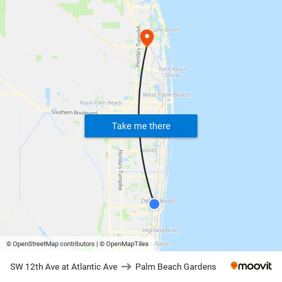 SW 12th Ave at  Atlantic Ave to Palm Beach Gardens map