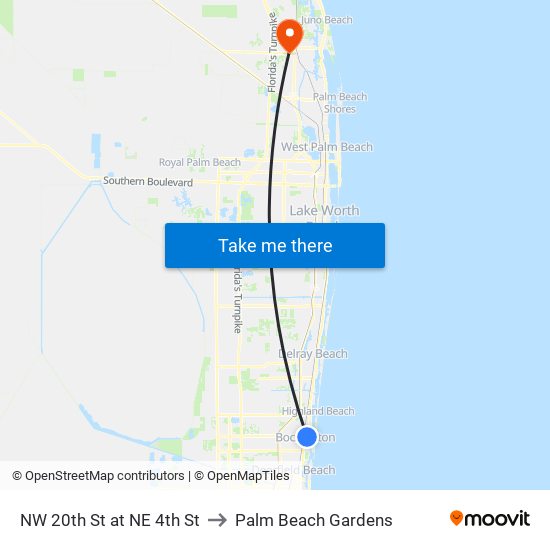 NW 20TH ST at NE 4TH ST to Palm Beach Gardens map