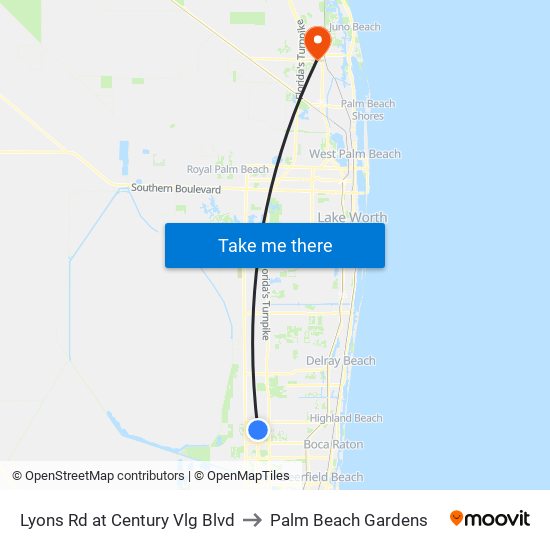 LYONS RD at  CENTURY VLG BLVD to Palm Beach Gardens map