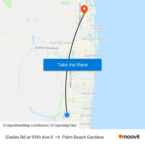 GLADES RD at 95TH AVE S to Palm Beach Gardens map