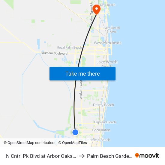 N CNTRL PK BLVD at ARBOR OAKS LN to Palm Beach Gardens map