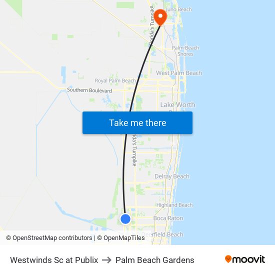 Westwinds Sc at Publix to Palm Beach Gardens map