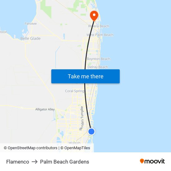 Flamenco to Palm Beach Gardens map