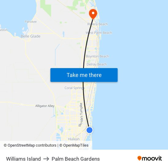 Williams Island to Palm Beach Gardens map
