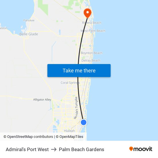 Admiral's Port West to Palm Beach Gardens map