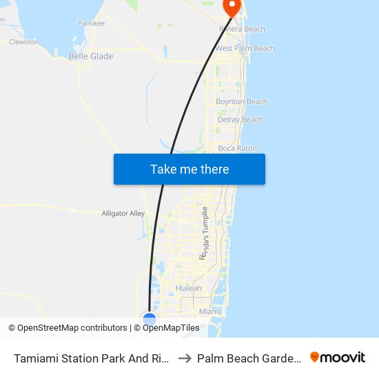 Tamiami Station Park And Ride to Palm Beach Gardens map