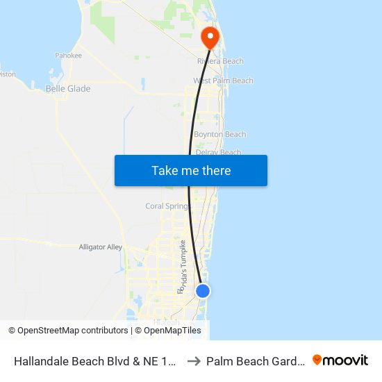 Hallandale Beach Blvd & NE 14 Ave to Palm Beach Gardens map