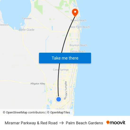 Miramar Parkway & Red Road to Palm Beach Gardens map
