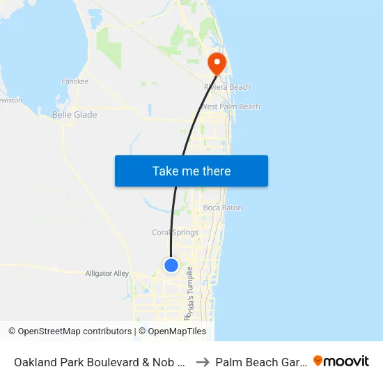Oakland Park Boulevard & Nob Hill Road to Palm Beach Gardens map