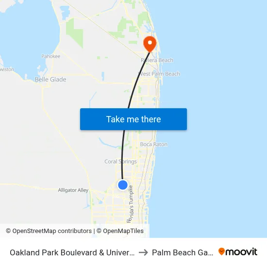 Oakland Park Boulevard & University Drive to Palm Beach Gardens map