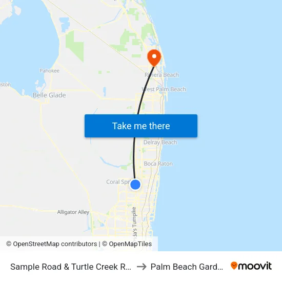 Sample Road & Turtle Creek Road to Palm Beach Gardens map