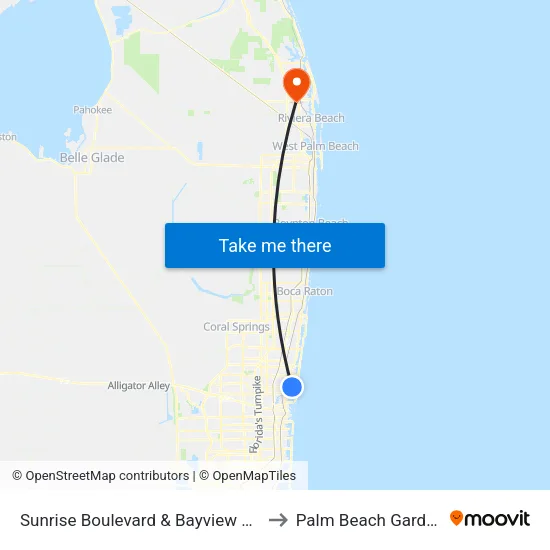 Sunrise Boulevard & Bayview Drive to Palm Beach Gardens map