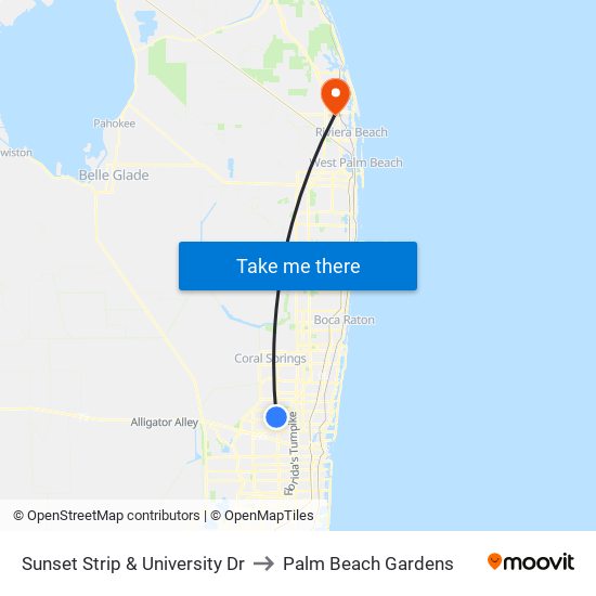 Sunset Strip & University Dr to Palm Beach Gardens map