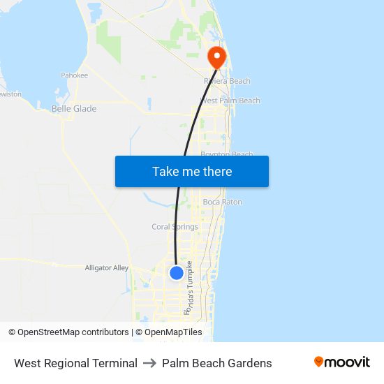 West Regional Terminal to Palm Beach Gardens map