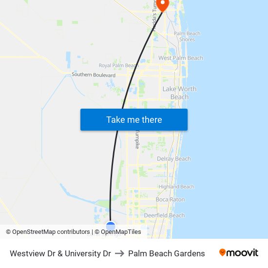 Westview Dr & University Dr to Palm Beach Gardens map