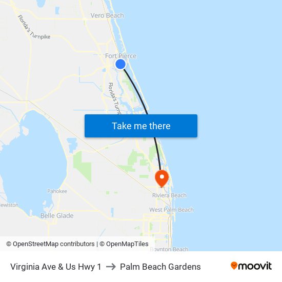 Virginia Ave & Us Hwy 1 to Palm Beach Gardens map