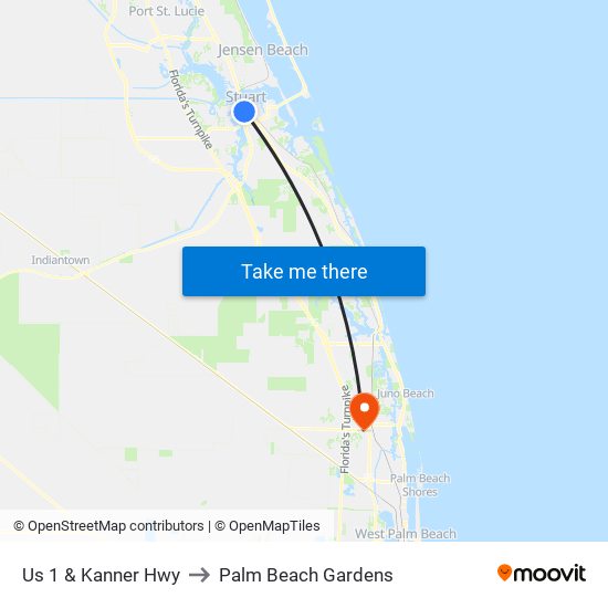 Us 1 & Kanner Hwy to Palm Beach Gardens map