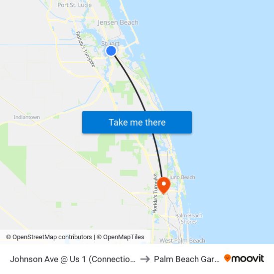 Johnson Ave @ Us 1 (Connection Point) to Palm Beach Gardens map