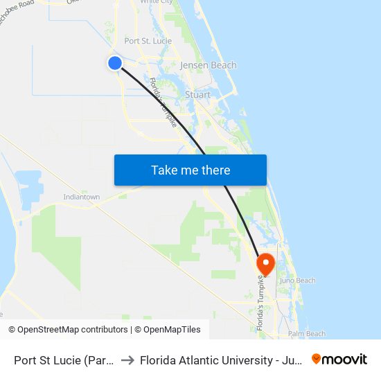 Port St Lucie (Park & Ride) to Florida Atlantic University - Jupiter Campus map