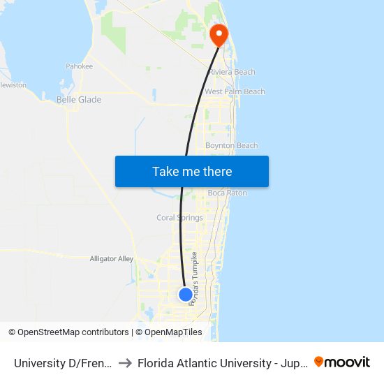 University D/French Drive to Florida Atlantic University - Jupiter Campus map