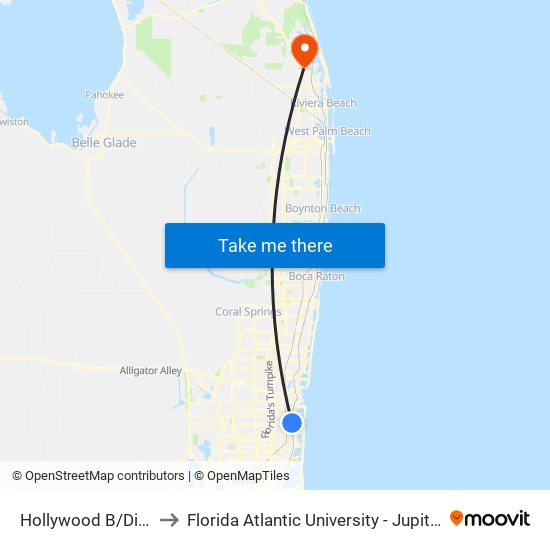 Hollywood B/Dixie Hw to Florida Atlantic University - Jupiter Campus map