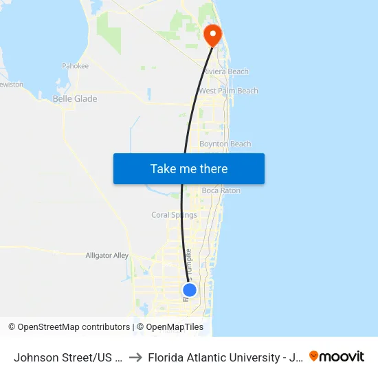 Johnson Street/US 441 (West) to Florida Atlantic University - Jupiter Campus map