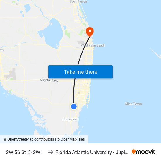 SW 56 St @ SW 137 Av to Florida Atlantic University - Jupiter Campus map