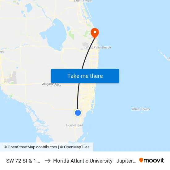 SW 72 ST & 137 AV to Florida Atlantic University - Jupiter Campus map