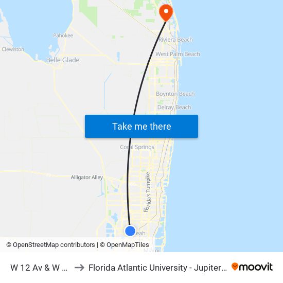 W 12 Av & W 68 St to Florida Atlantic University - Jupiter Campus map