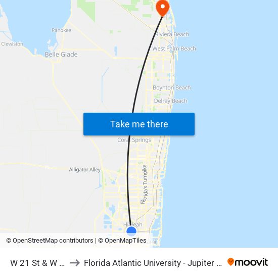 W 21 St & W 2 Av to Florida Atlantic University - Jupiter Campus map